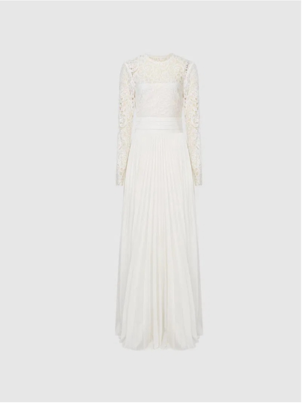 Women's Reiss White Long Sleeve Lace Pleated Maxi Dress Size 4 - Picture 5 of 10